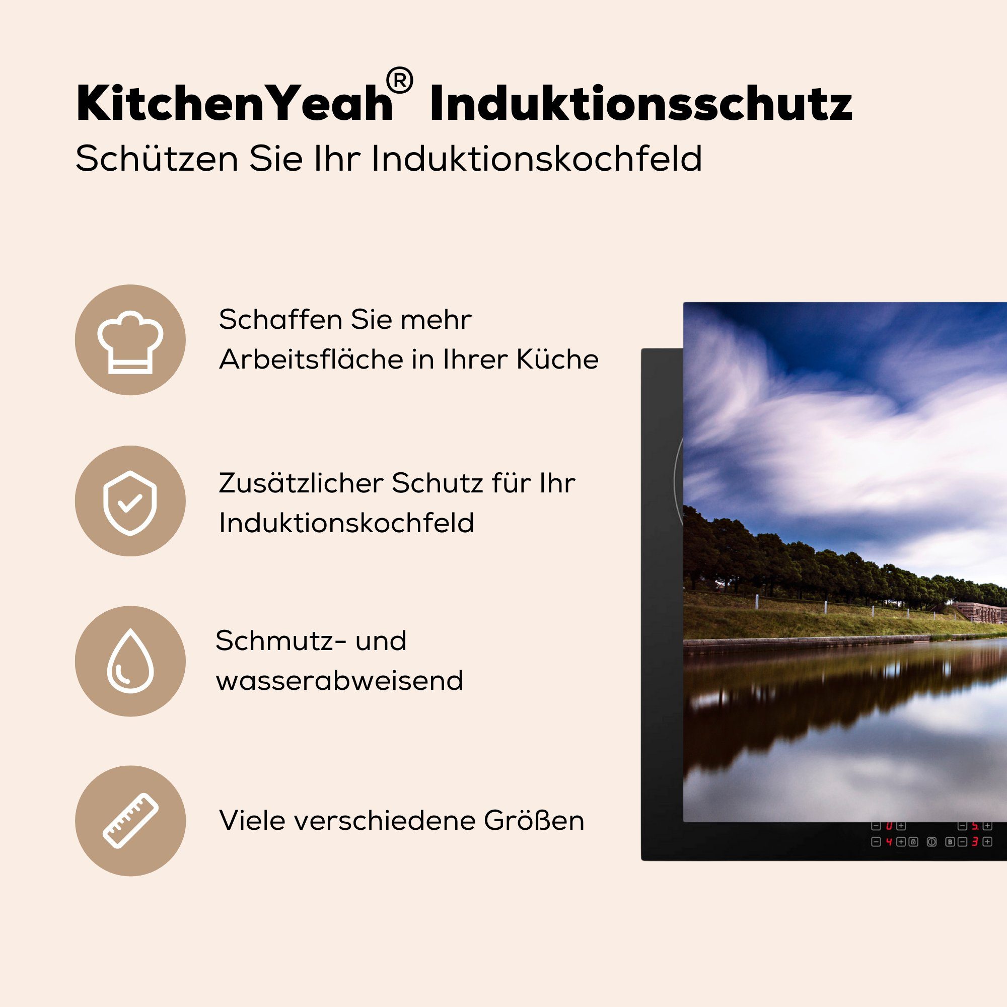Deutschland, Ceranfeldabdeckung, - küche Vinyl, (1 Arbeitsplatte Herdblende-/Abdeckplatte cm, Architektur tlg), MuchoWow 83x51 - Leipzig für