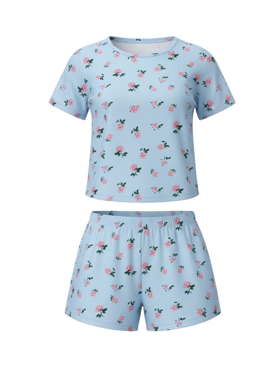 Elegant Love Shorty Damen-Schlafanzug-Set – Lässige Homewear mit floralem B günstig online kaufen