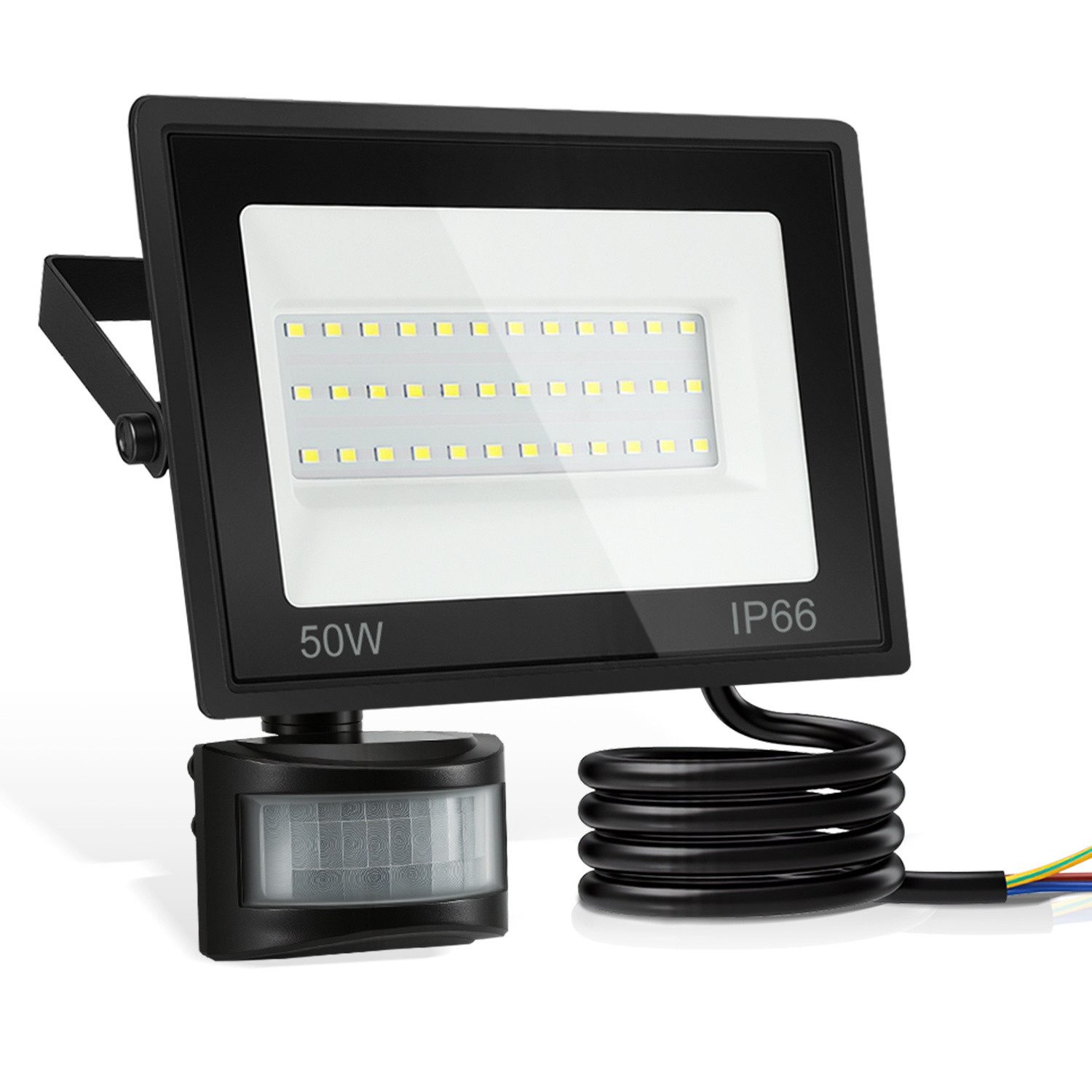 Clanmacy LED Flutlichtstrahler LED Fluter mit Bewegungsmelder 50W Außenleuchte Kaltweiß Spotlight