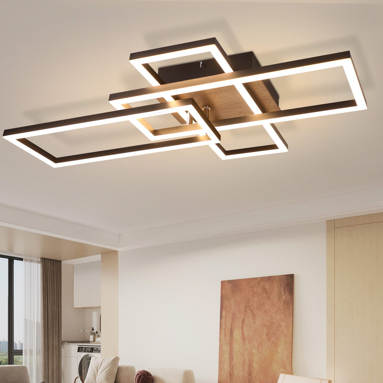 Nettlife LED Deckenleuchte Holz Schwarz 32W 3000K Wohnzimmerlampe Warmweiß günstig online kaufen