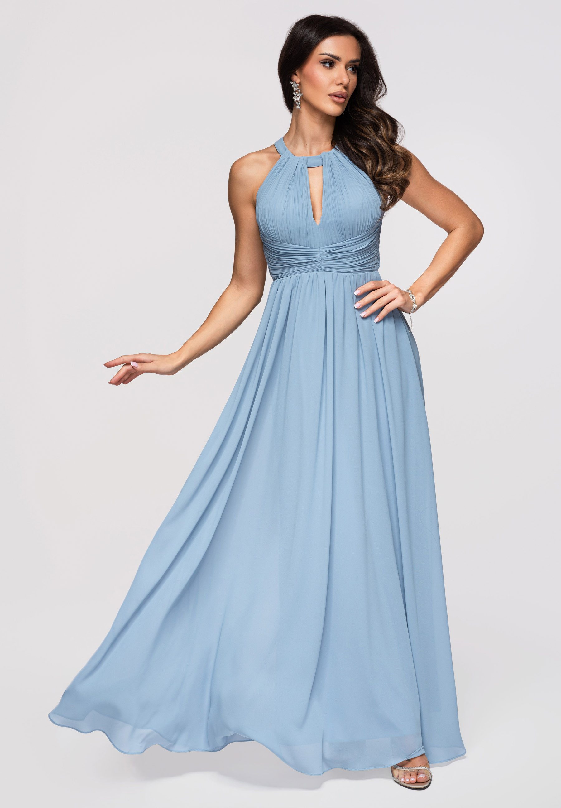 OMBRE Abendkleid Damen Abendkleid Maxi mit fließendem Schnitt Blau L (kein Set, 1-tlg)