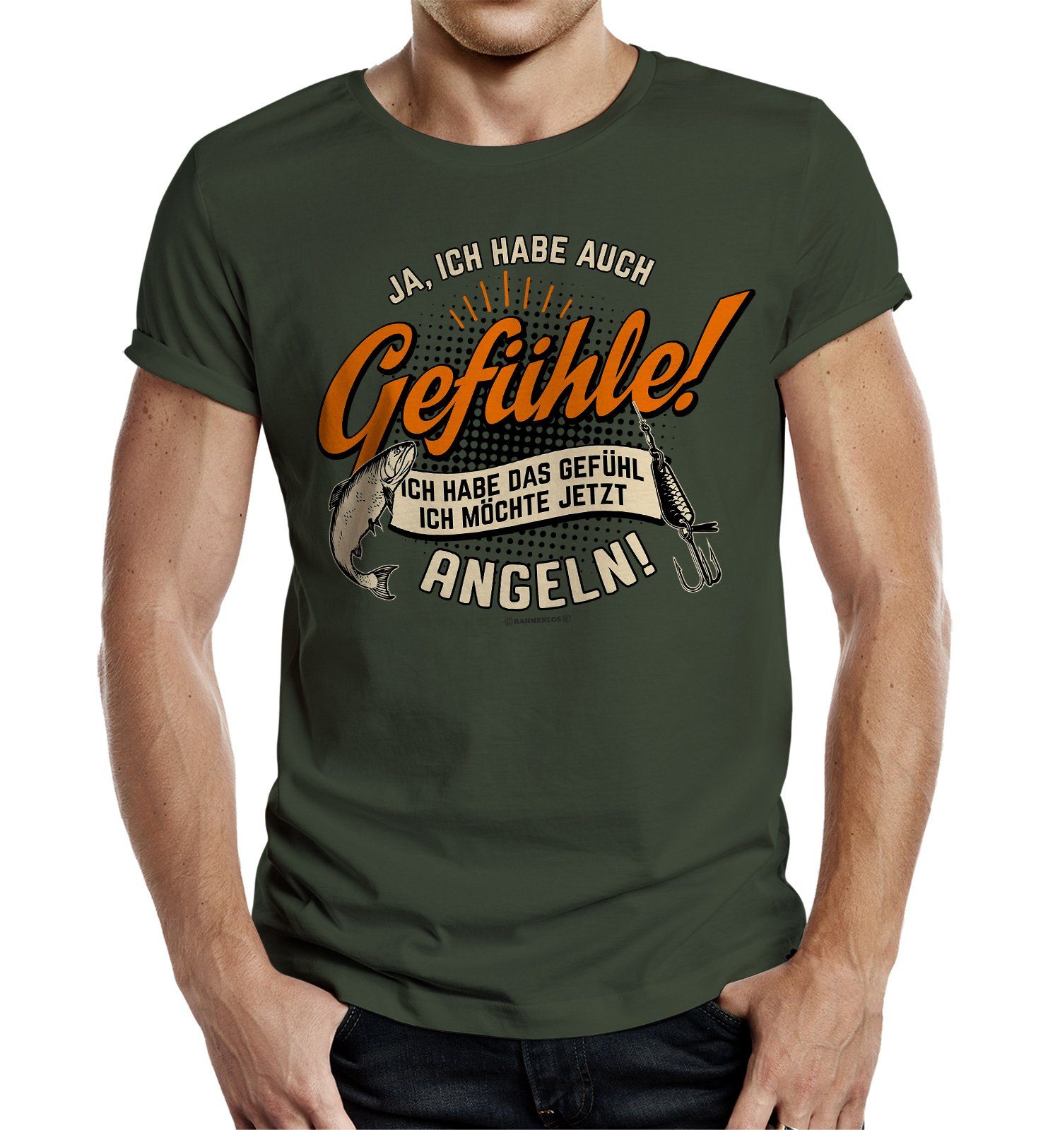 Rahmenlos T-Shirt Das Geschenk für Angler "Ich habe das Gefühl, ich möchte jetzt Angeln"