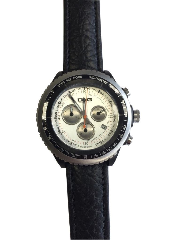 Chronograph D&G Herrenuhr Edelstahl Lederband Schwarz DW0380-1