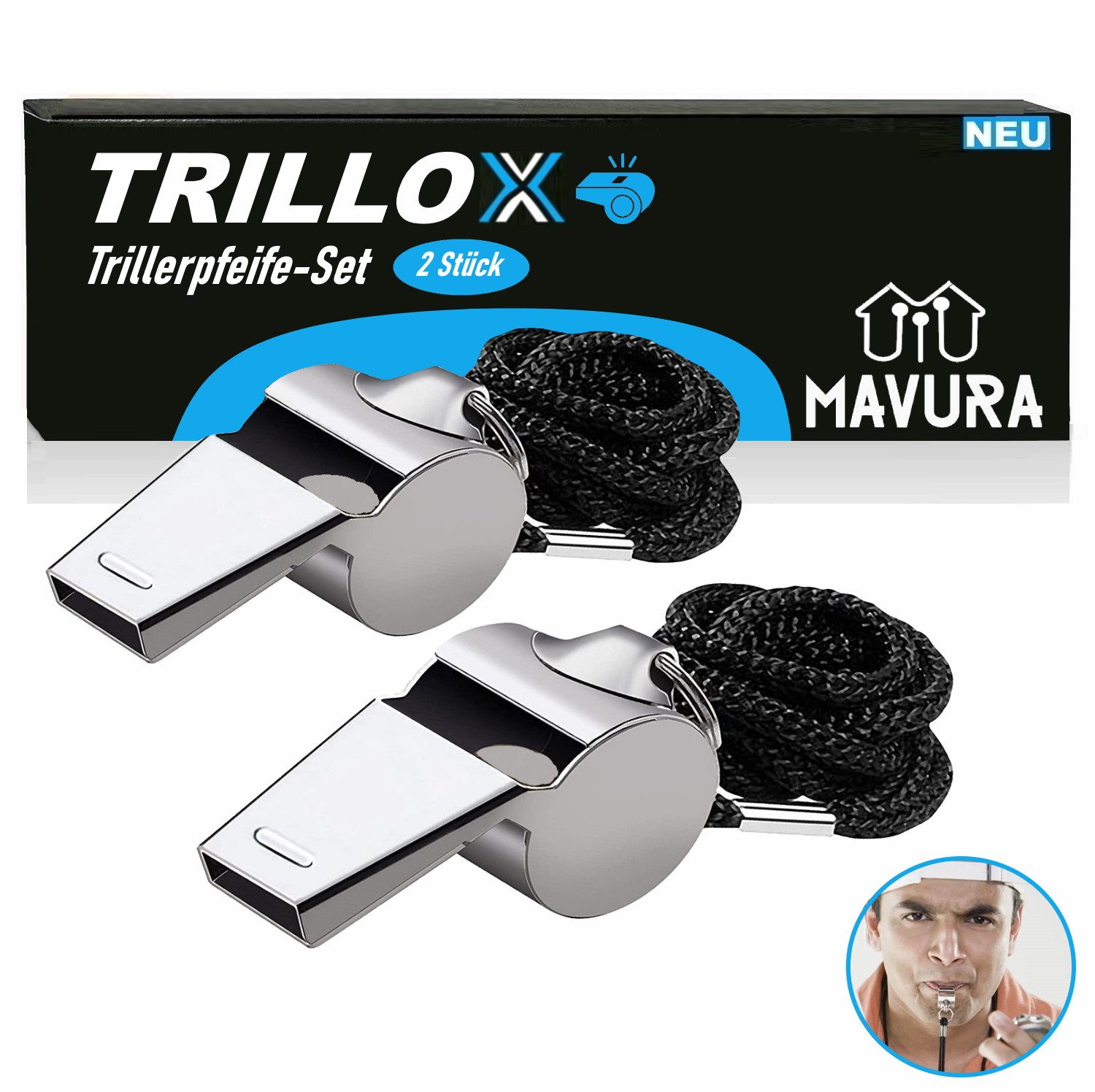Trillerpfeife TRILLOX Trillerpfeife Set Schiedsrichterpfeife Metall