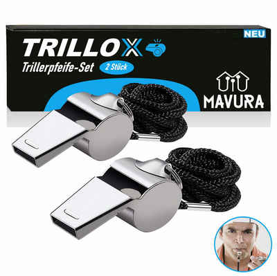 MAVURA Trillerpfeife TRILLOX Trillerpfeife Set Schiedsrichterpfeife Metall, Notfallpfeife Trainingspfeife Signalpfeife [2er Set]