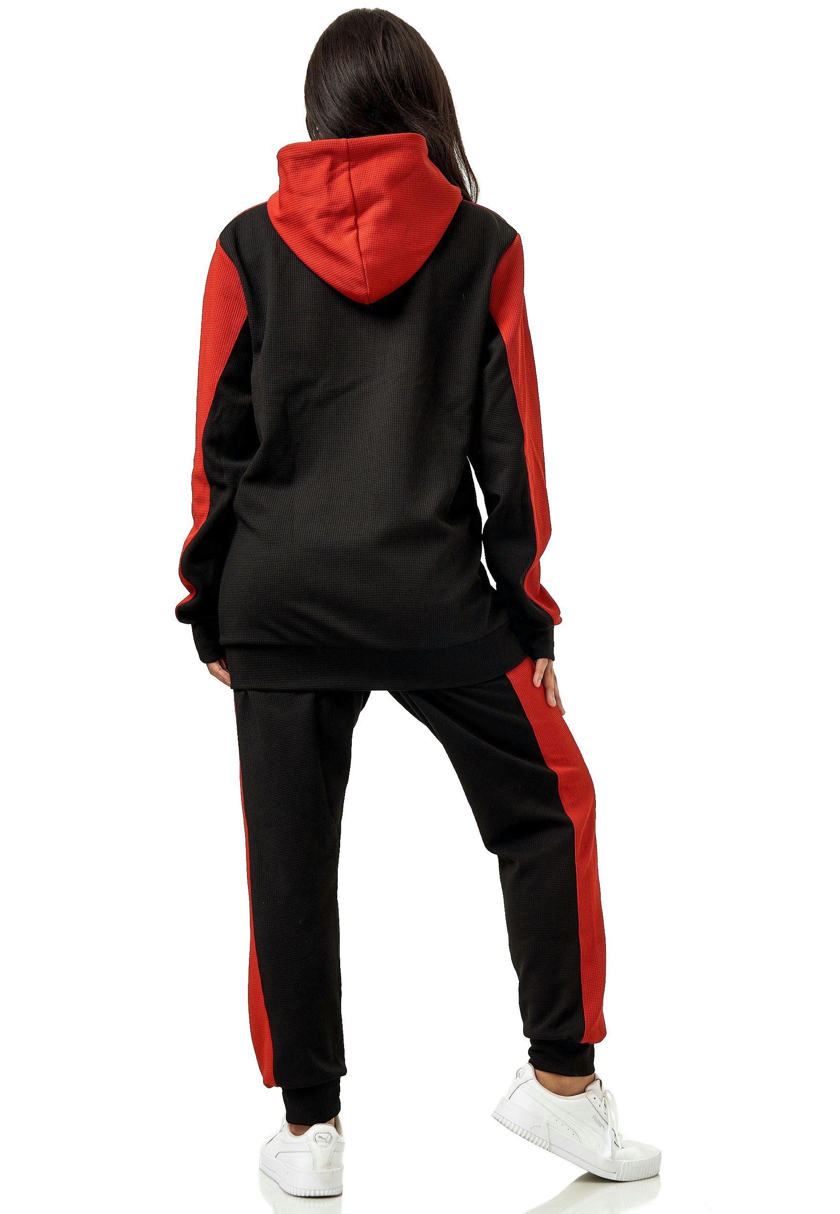 L.gonline Freizeitanzug Damen Trainingsanzug, Jogginganzug mit Kapuzenjacke, 0986 (Kapuzenjacke mit Reißverschluss, Hose, 2-tlg), Fitness Freizeit Casual