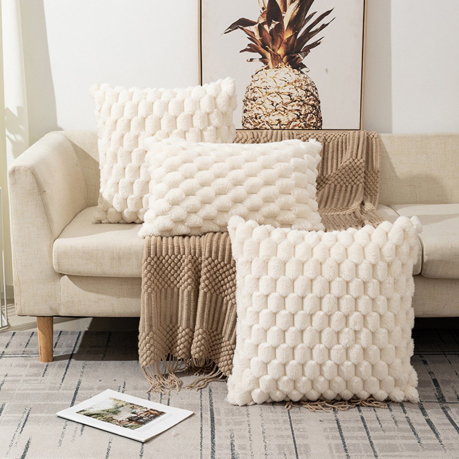 BYSURE Kissenbezüge, (2 Stück), Weiche samt-Kissenbezüige mit Pompons, 2er