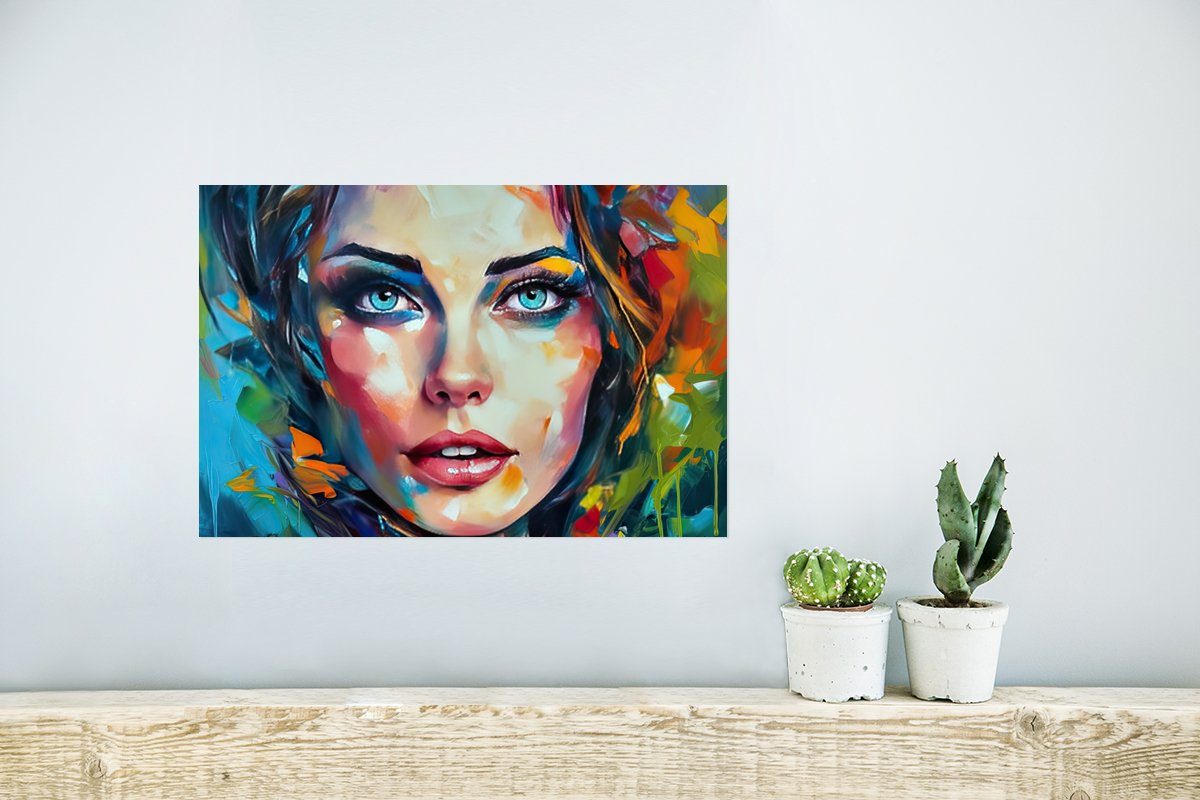 St), Rahmen Wandposter Wandbild, - Ölfarbe Farbenfroh - (1 Poster, Poster Gesicht - - Kunst, Wohnzimmer, für MuchoWow Ohne Frau