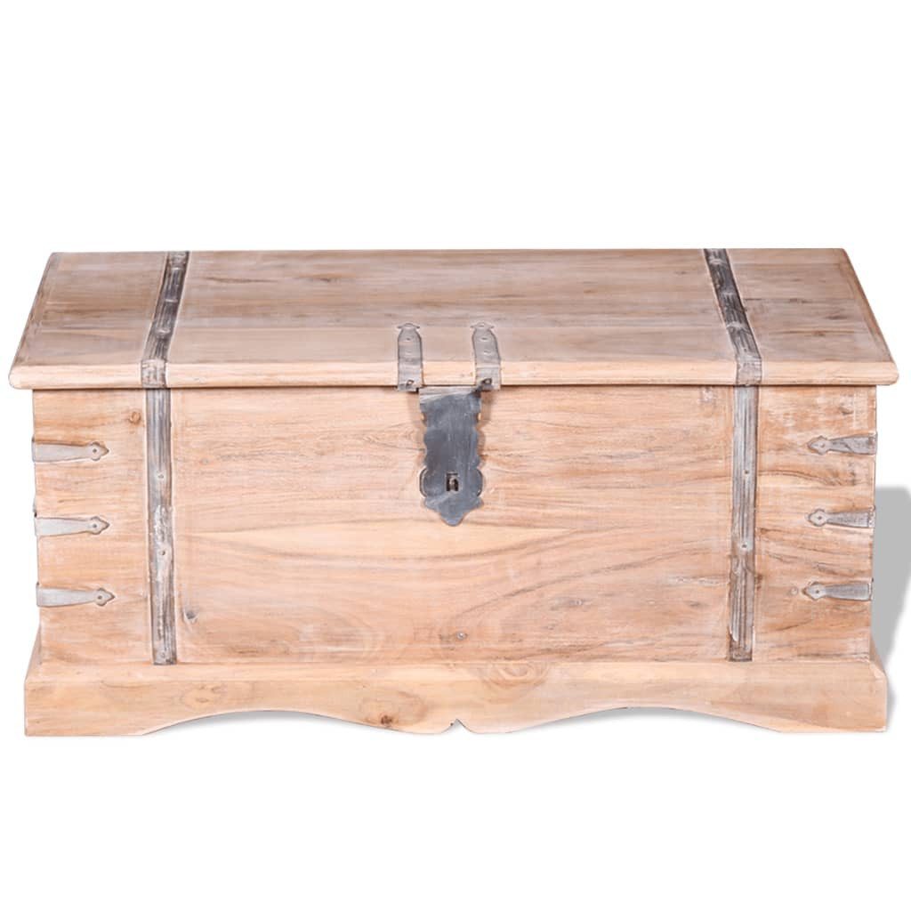furnicato Truhe Echtholz mit weiß gebürsteter Oberfläche 90 x 40 x 40 cm (1 St), Sitzbank mit Stauraum, seitlichen Griffen und abschließbarem Deckel – Bild 2 von 5