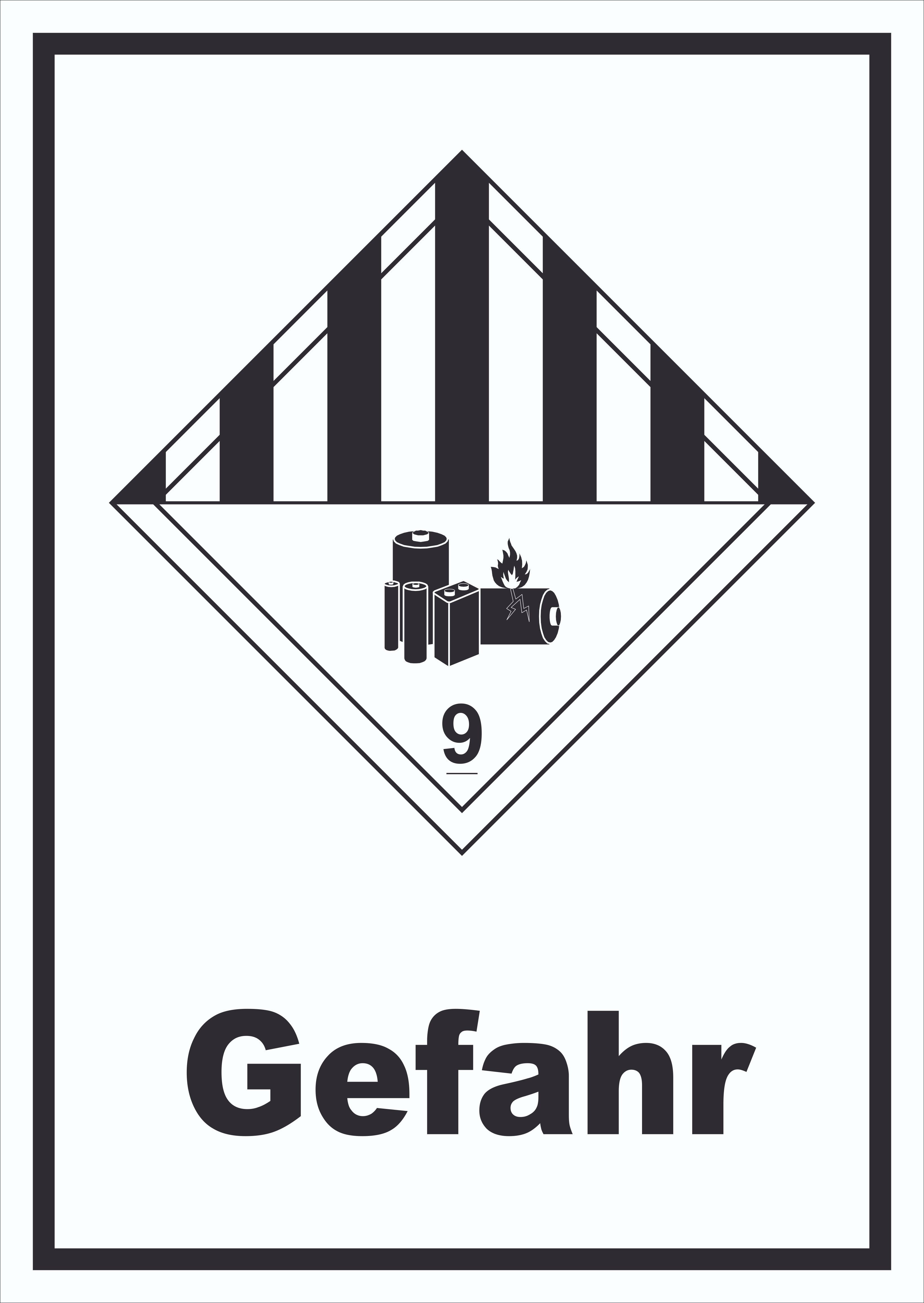 HB-Druck Hinweisschild Schild Achtung Lithiumbatterien Gefahr Gefahrgutklasse 9a hochkant, wetterfest, stabil, UV-beständig, kratzfest