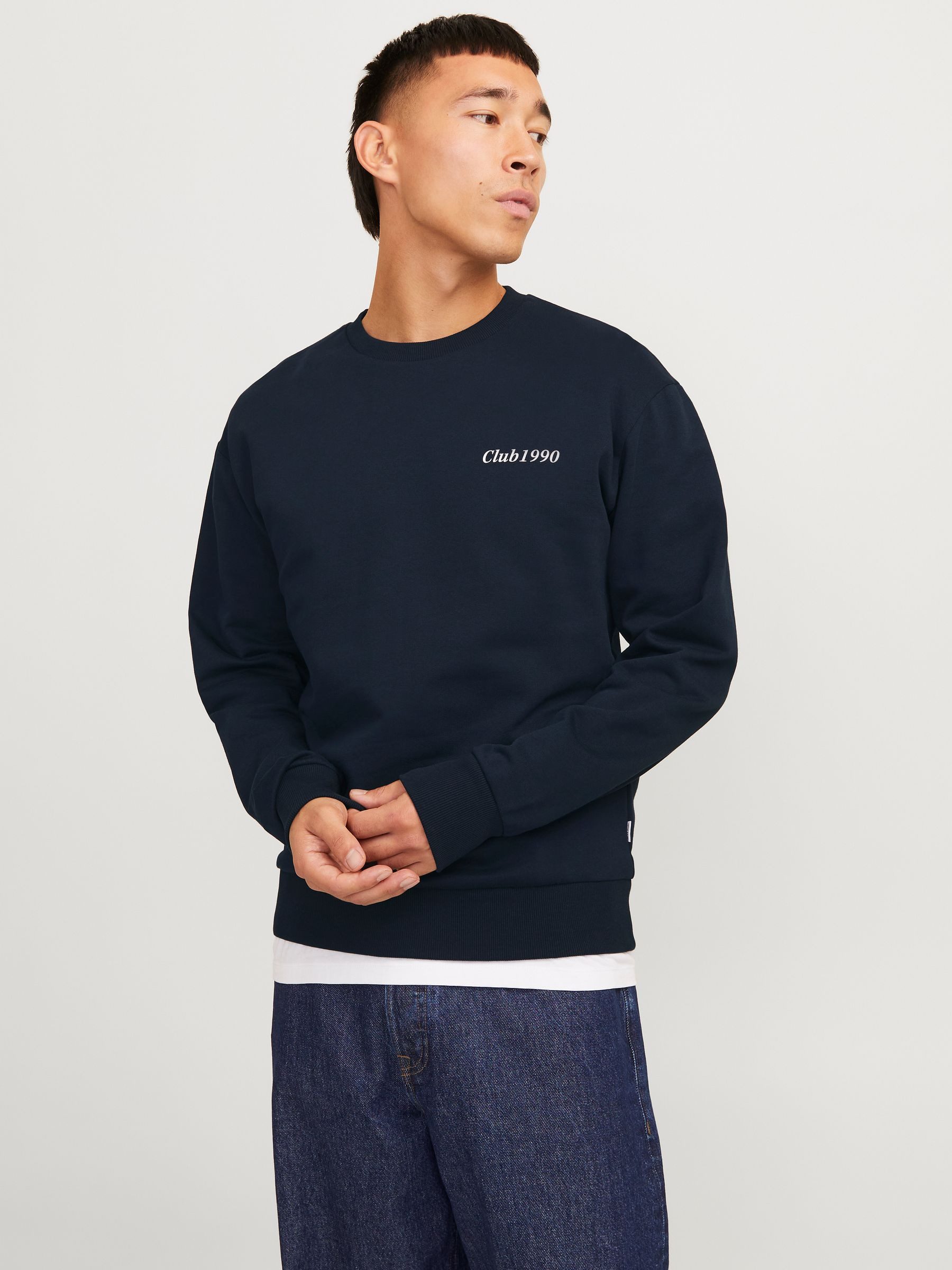 Jack & Jones Sweatshirt Pullover mit Rundhals, Logo Front & Rücken JJEBRADLEY GRAPHIC SWEAT CREW NOOS