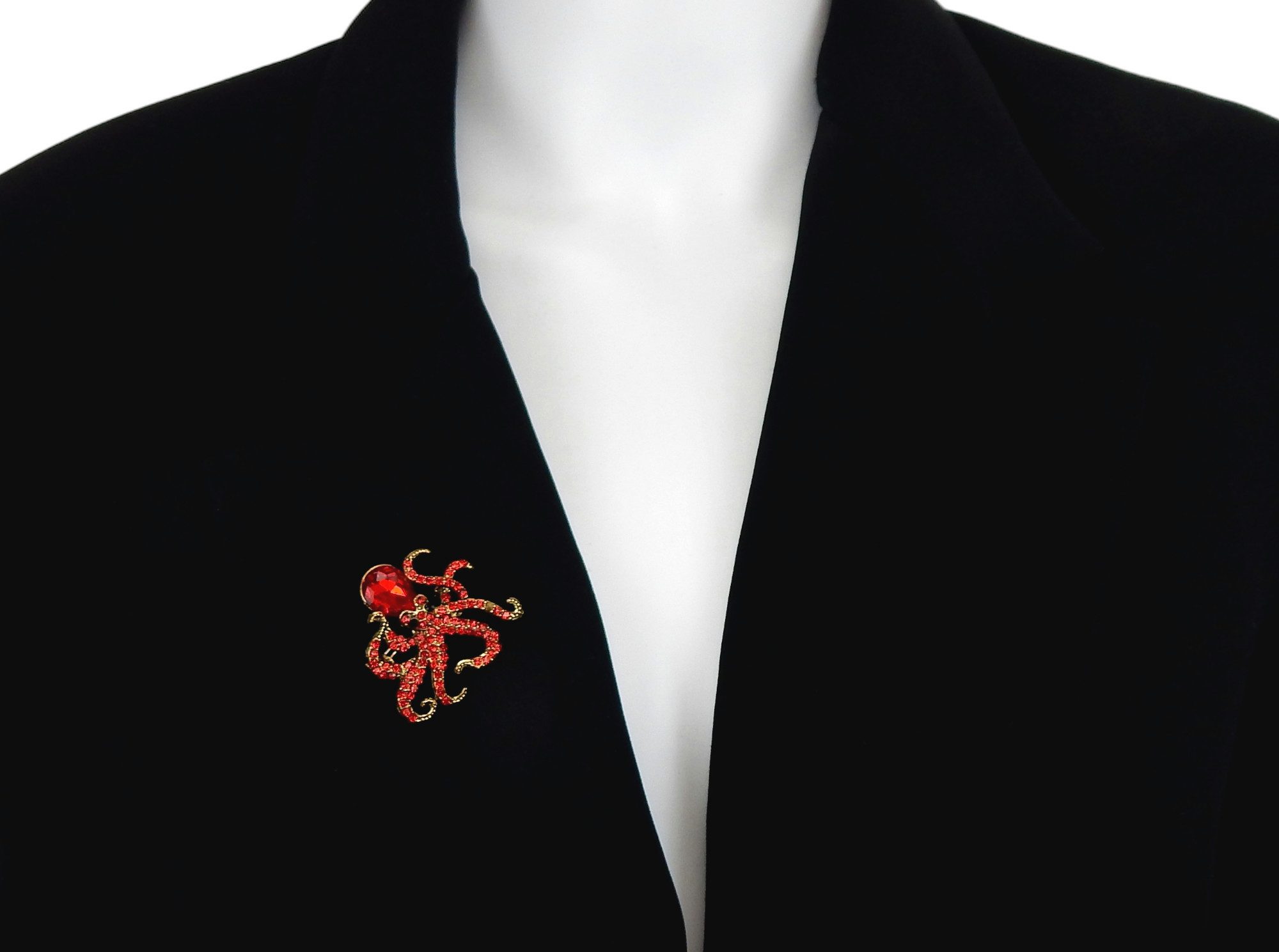 Ella Jonte Brosche, Octopus gold rot silber grün Tintenfisch maritime Strass Ziernadel