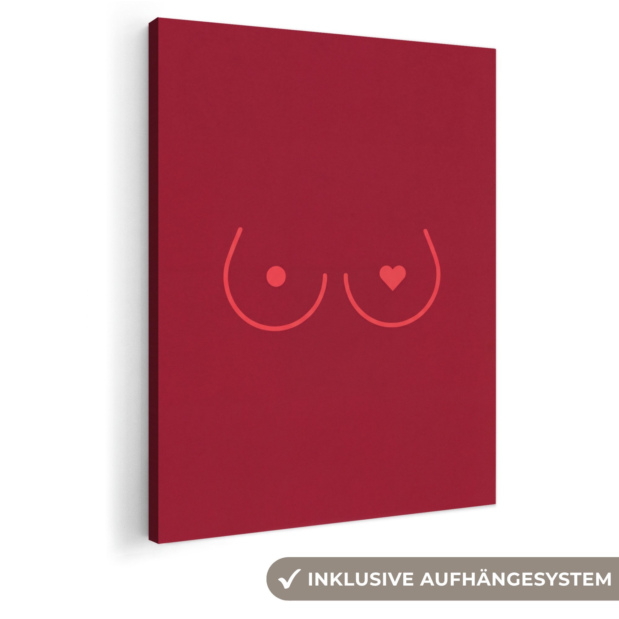 OneMillionCanvasses® Leinwandbild Minimalistisch - Linien-Illustration - Rot, Fotodruck (1 St), Leinwand Bilder für Wohnzimmer Schlafzimmer 60x80 cm