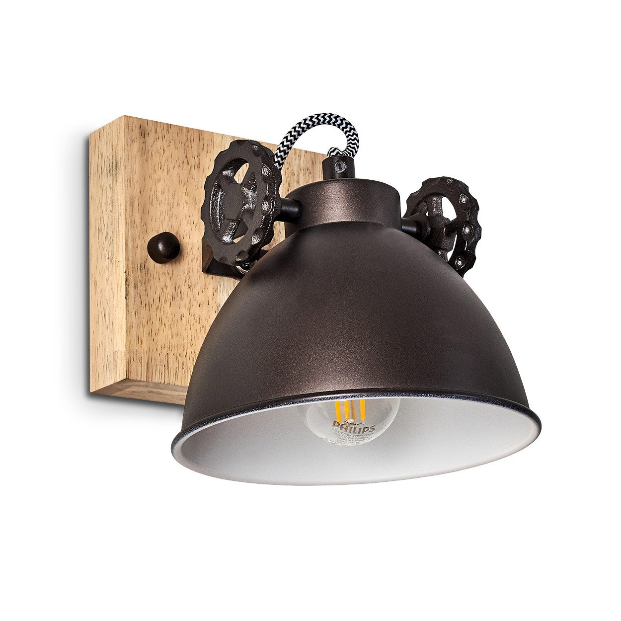 hofstein Deckenleuchte »Mot« Wandlampe aus Metall und Holz in Schwarz-Braun günstig online kaufen