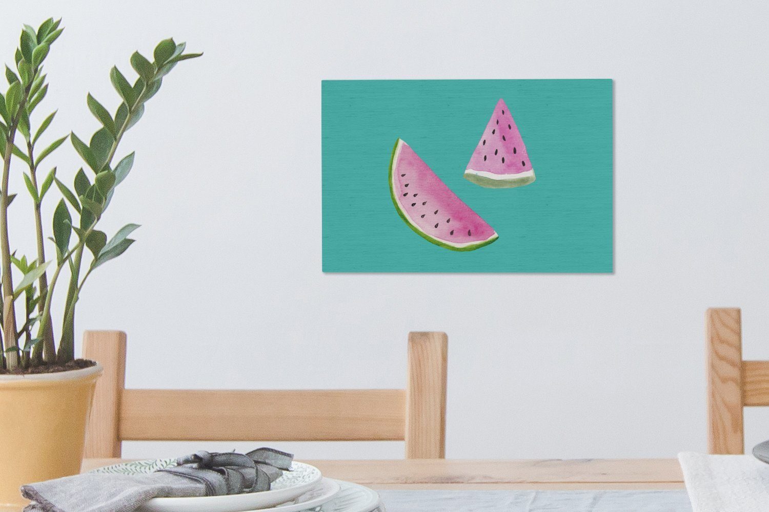 Leinwandbild Blau, cm Wanddeko, Wassermelone (1 OneMillionCanvasses® St), Wandbild Obst - 30x20 Leinwandbilder, - Aufhängefertig,