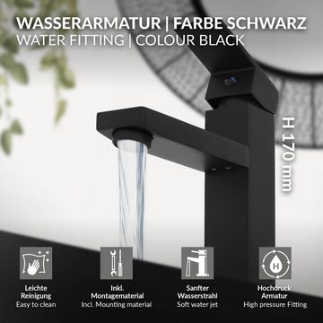 LuxeBath Waschtischarmatur Wasserhahn Mischbatterie Einhebelmischer Badarmatur Armaturen Schwarz matt Edelstahl-Messing Eckig für Heißes und Kaltes Wasser