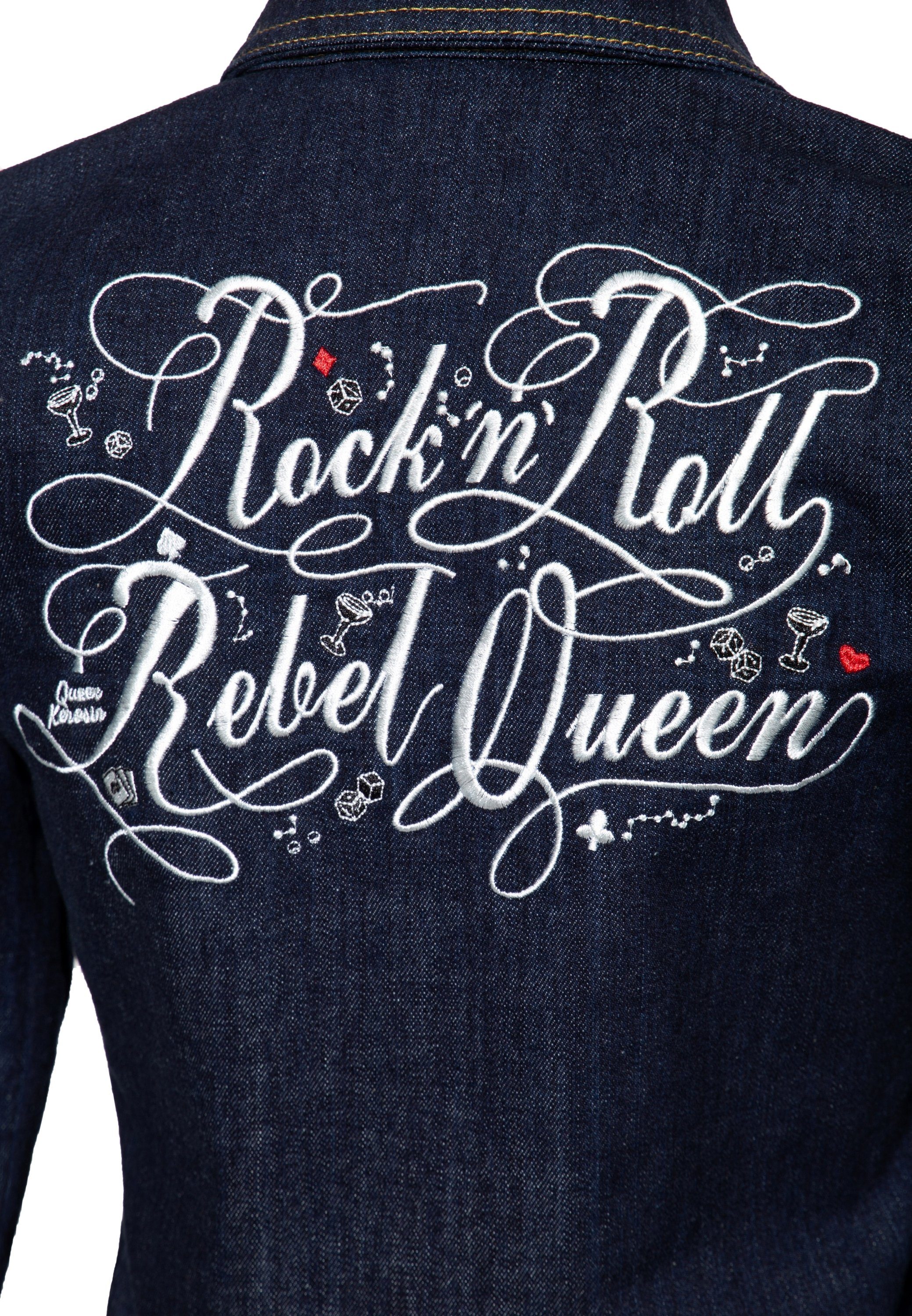 Queen Rock'n'Roll QueenKerosin Jeansjacke mit Rebel am Stickerei Rücken
