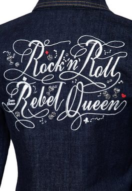 QueenKerosin Jeansjacke Rock'n'Roll Rebel Queen mit Stickerei am Rücken