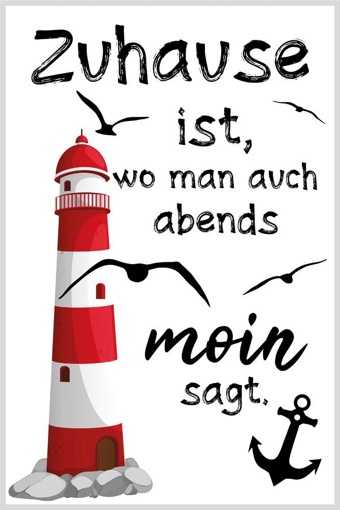 queence Metallbild Moin, Küste, Leuchtturm, Schriftzug, günstig online kaufen