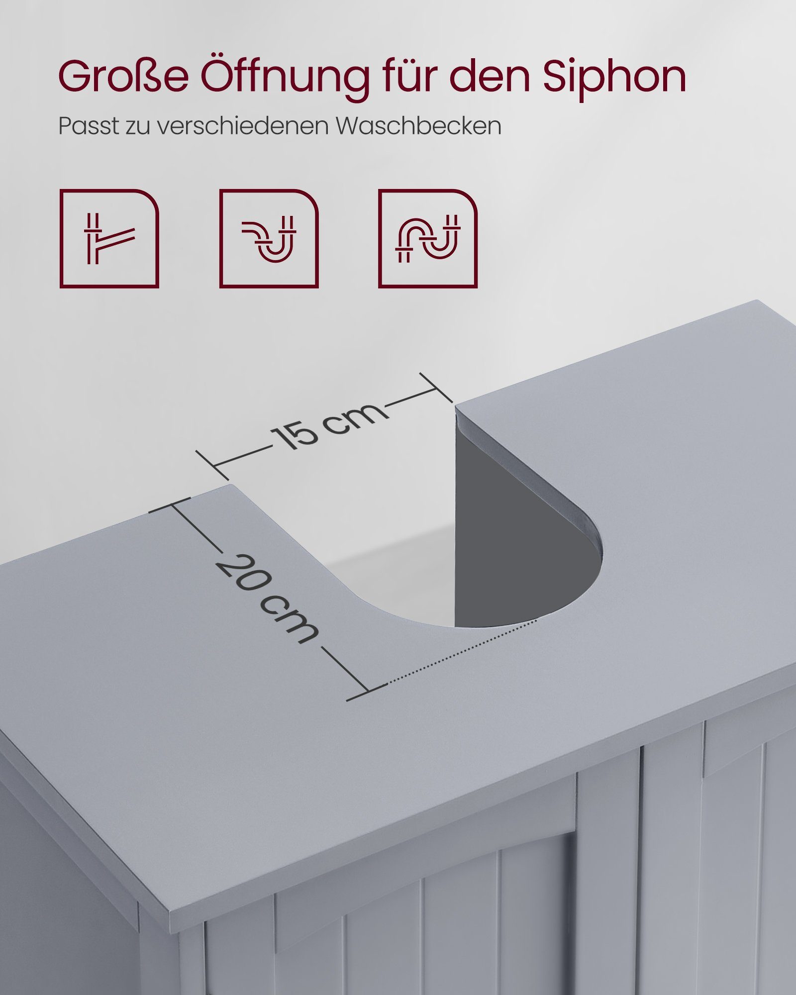 VASAGLE Waschbeckenunterschrank Waschtischunterschrank viel Stauraum mit 2 Türen, 30 x 60 x 60 cm, verstellbare Ablage, modern – Bild 5 von 5