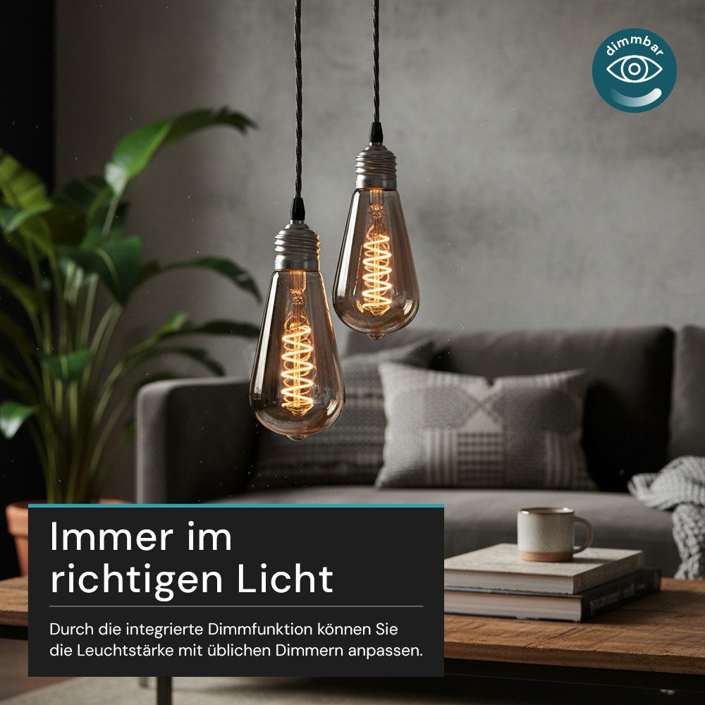 LUXULA LED Dekolicht SPIRAL Retro Leuchtmittel, LED fest integriert, 1800K Warmweiß, LED Filament E27 für klassisches Edison Retro Design Dimmbar