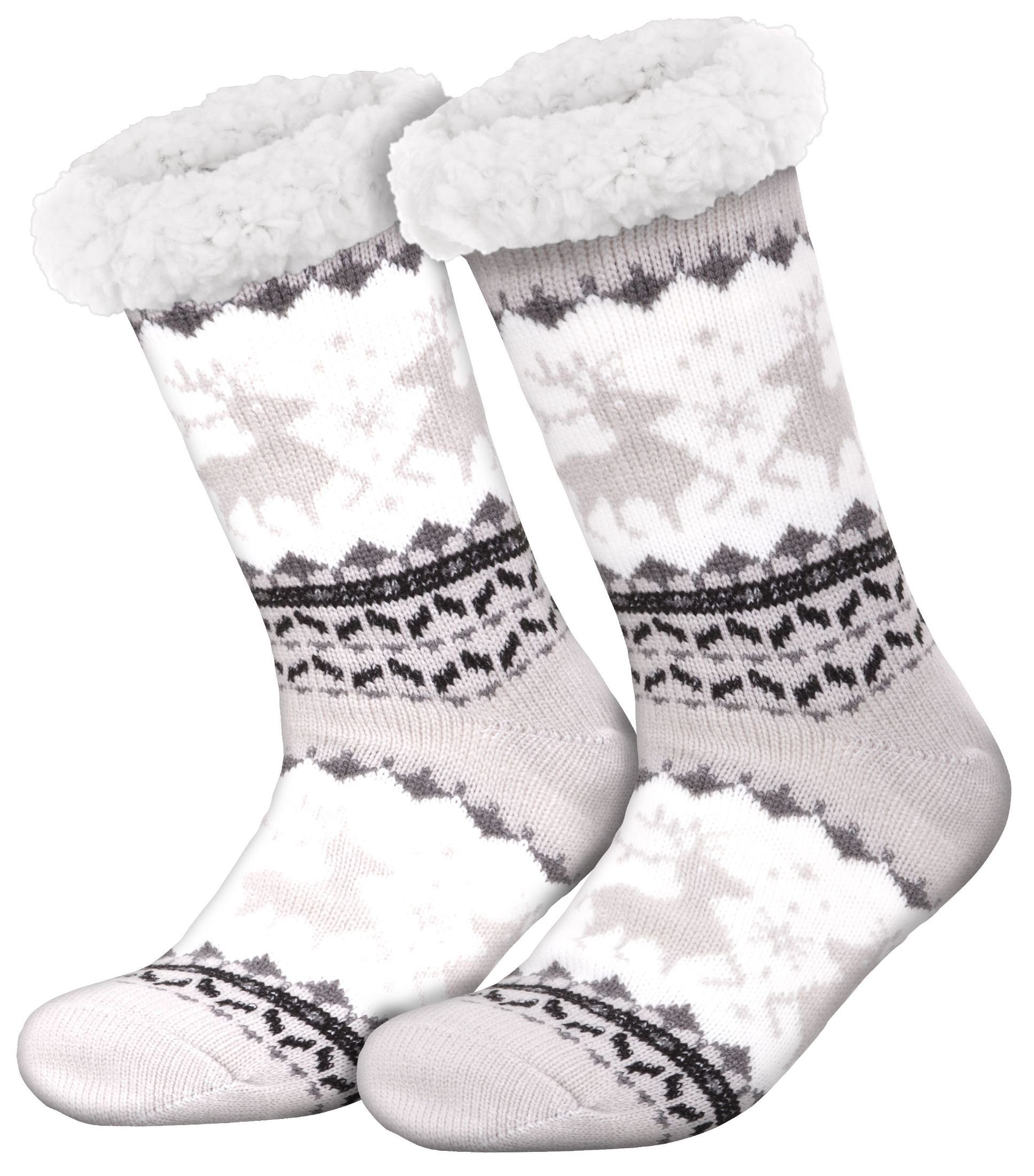 compagno Kuschelsocken (1-Paar) Kuschelsocken Rentiere Noppensocken Anti Rutsch Sohle Wintersocken Damen Herren Socken 1 Paar Einheitsgröße grau