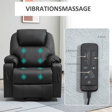 HOMCOM Massagesessel Relaxsessel mit Liegefunktion, mit Fernbedienung (Fernsehsessel, 1-St., Aufstehsessel), für Wohnzimmer, Schwarz