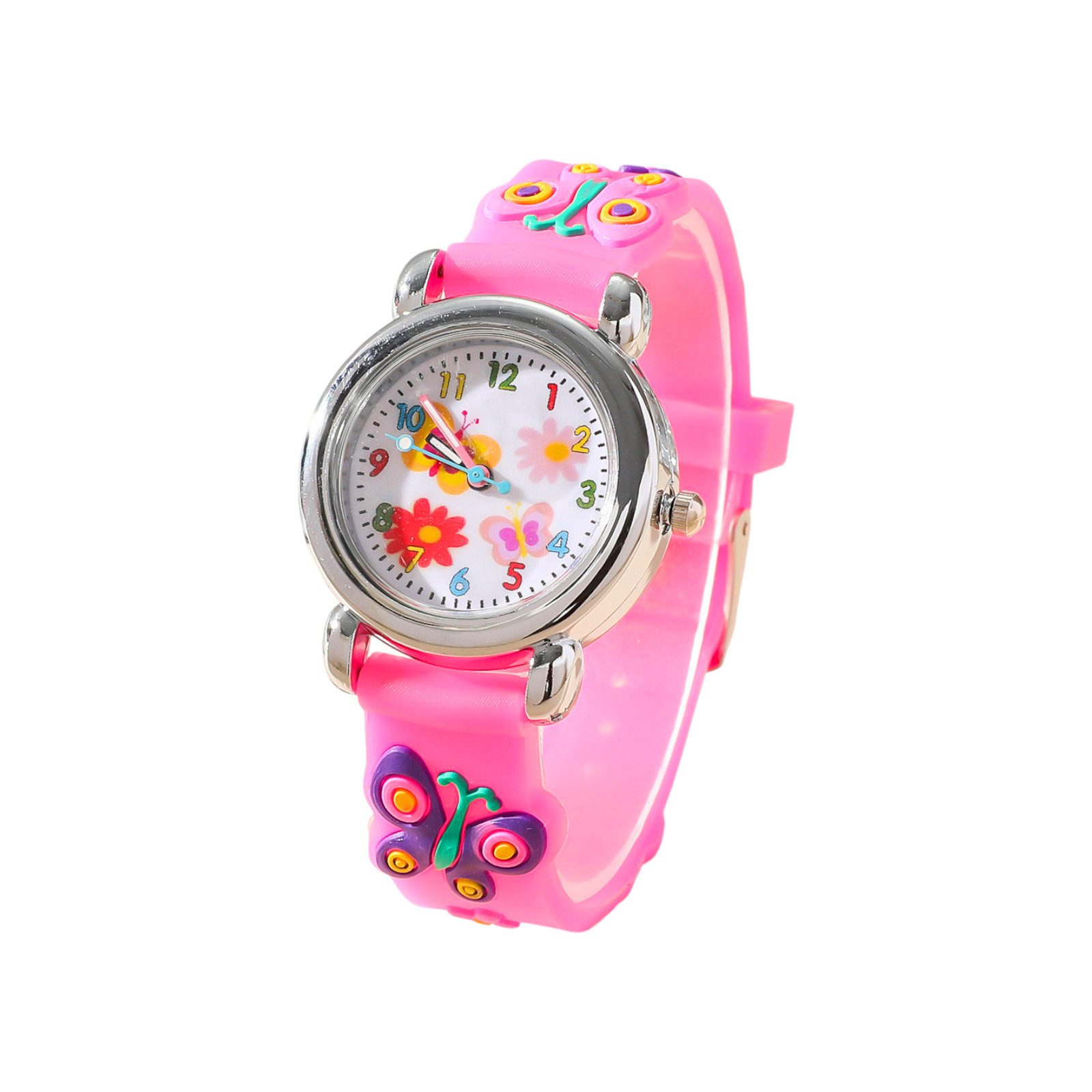 Quarzuhr Kinder Armbanduhr Silikon Uhr Bunte Kinderuhr mit Schmetterling