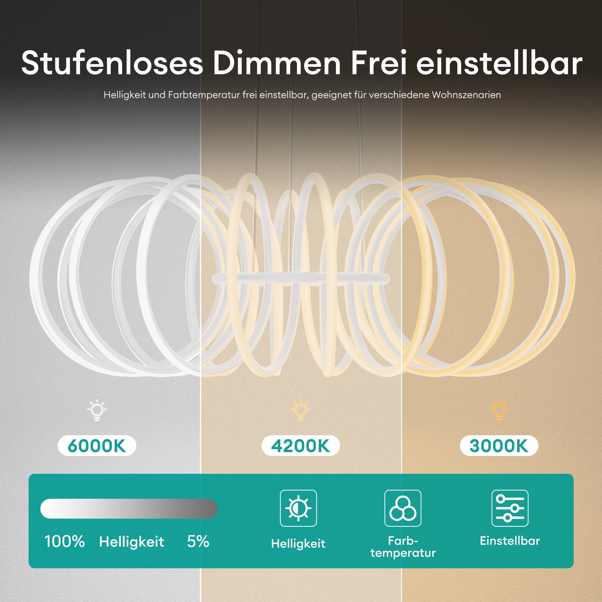 Mai & Mai Pendelleuchte Pendellampe LED-Hängelampe mit Fernbedienung & Wandschalter Nuvora05, LED-Pendelleuchte