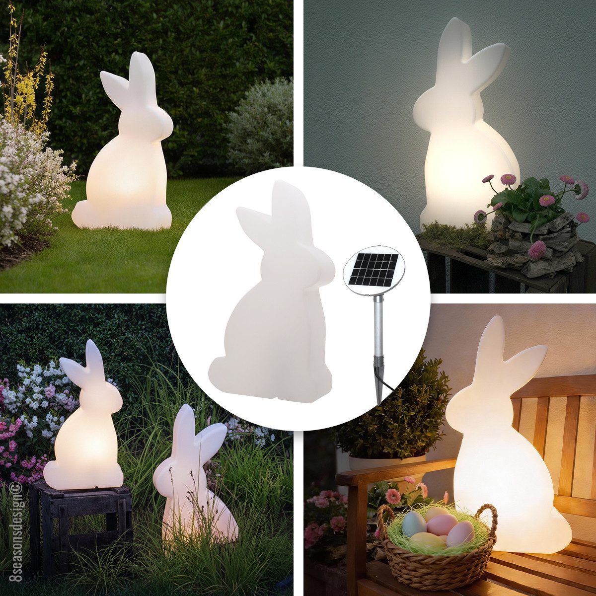 8 seasons design LED Dekofigur Shining Rabbit, Dekolampe für außen (Garten, Terrasse), Osterdeko, LED fest integriert, warmweißes Licht, Solarpanel, Dämmerungssensor, Solarlampe - Solar Osterhase Deko Hase