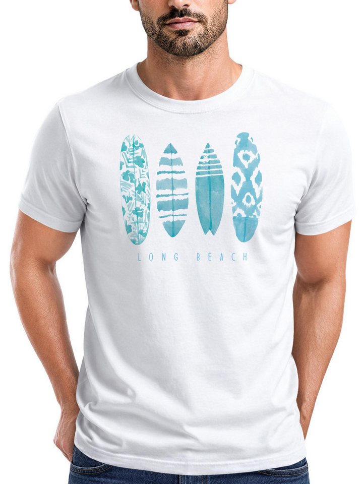 Neverless Print-Shirt Herren T-Shirt Surfing Fashion Aufdruck Long Beach Surfboard Sommer mit Print