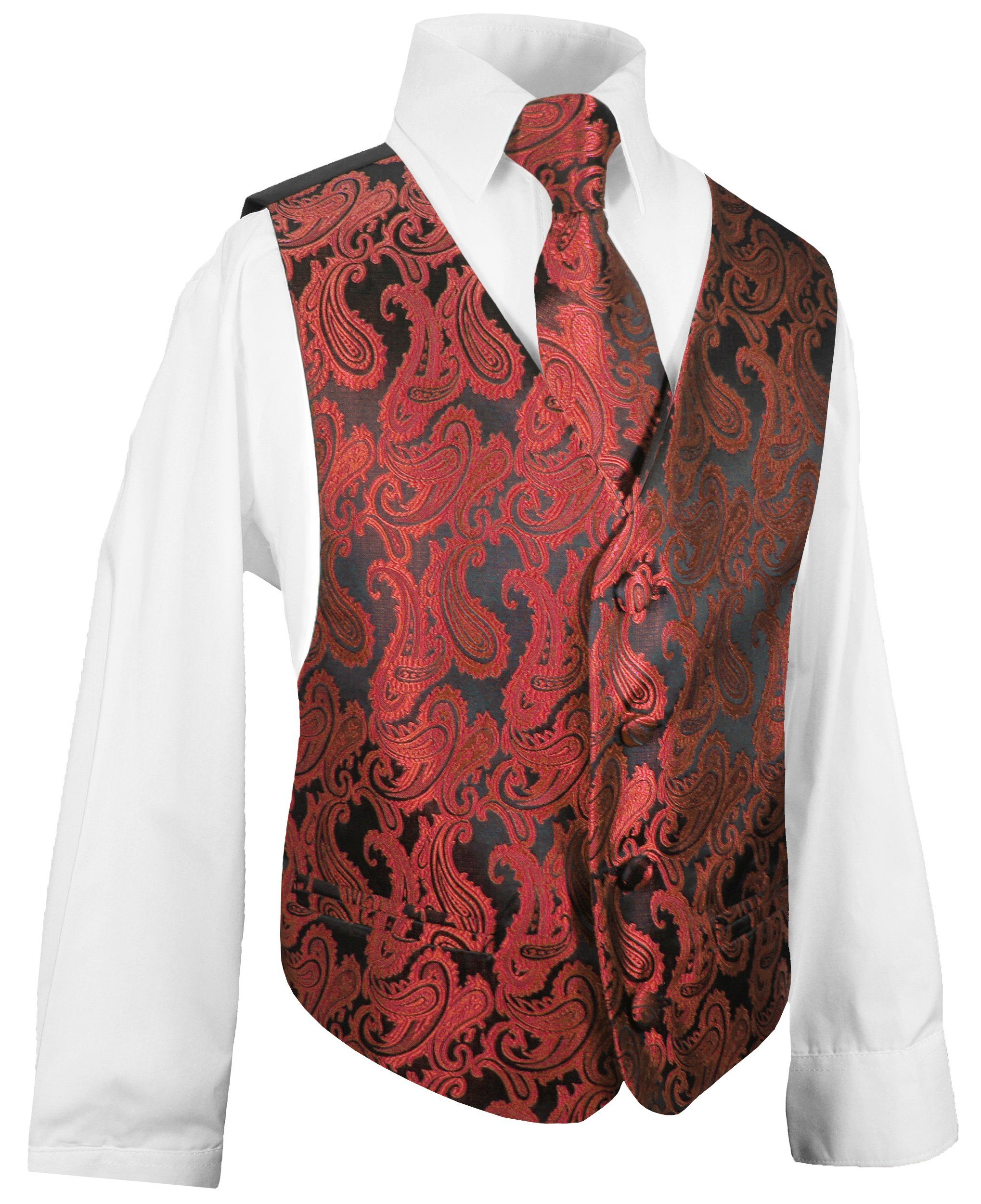 Paul Malone Anzugweste Festliche Kinderweste Jungenweste Kinder Anzug Weste (Set, 3-tlg., mit Weste, Hemd und Krawatte) rot KV99-Krawatte