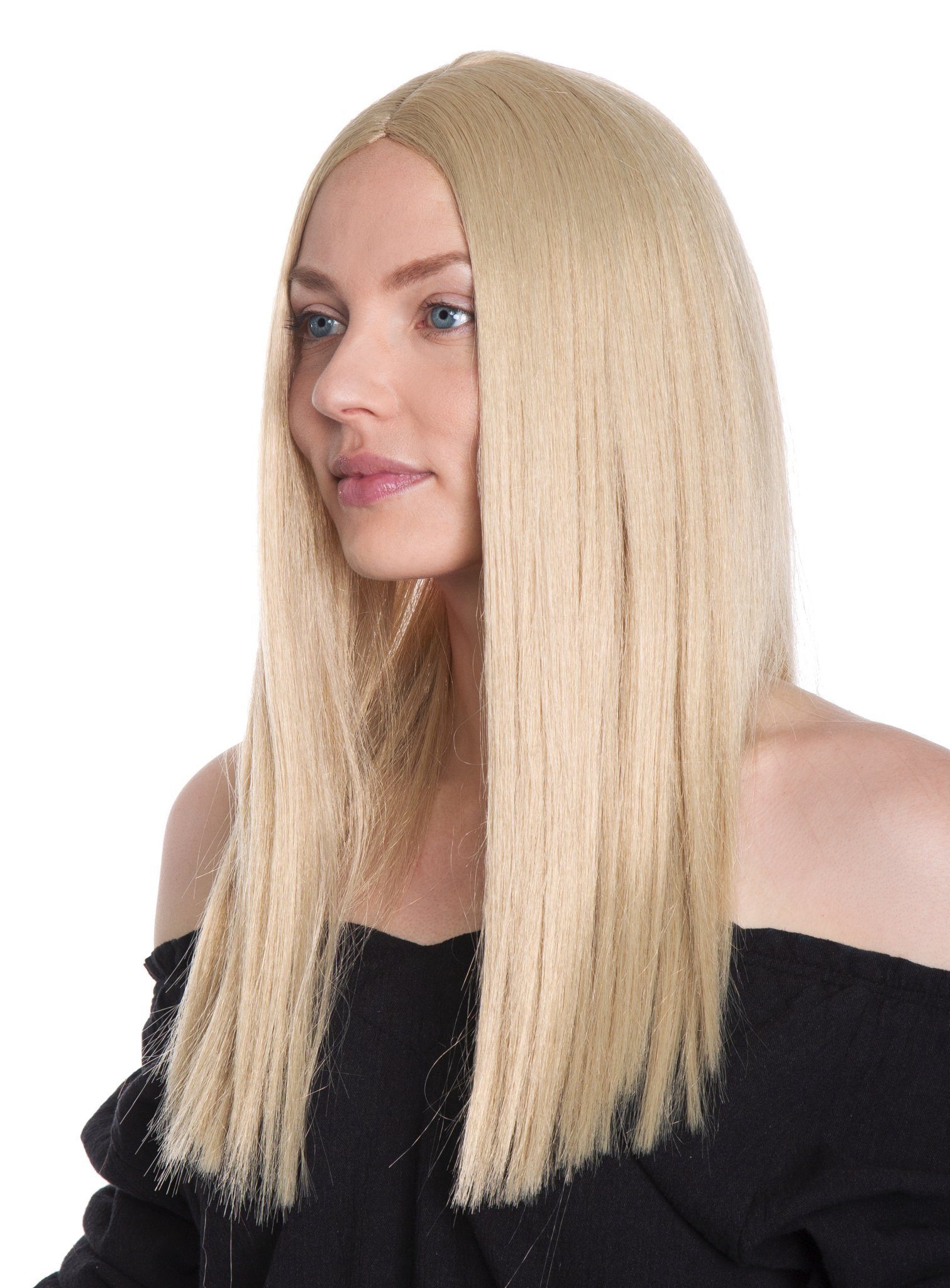 Maskworld Kostüm-Perücke Langhaarperücke hellblond mit Mittelscheitel, Ob Elfe, Prinzessin oder einfach schön mit langen blonden Haaren