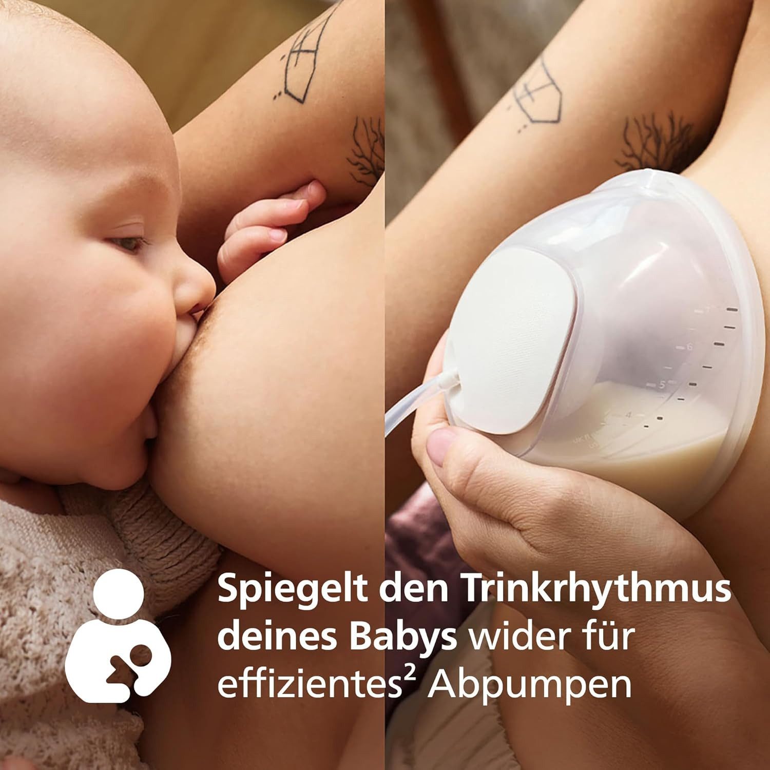 Philips AVENT Elektrische Doppelmilchpumpe Hands-free Motor in Krankenhausqualität, 2-tlg., bis zu 85 Pumpbewegungen pro Minute, 2 Auffangschalen, SCF547/11, spiegelt den Trinkrhythmus des Babys wider