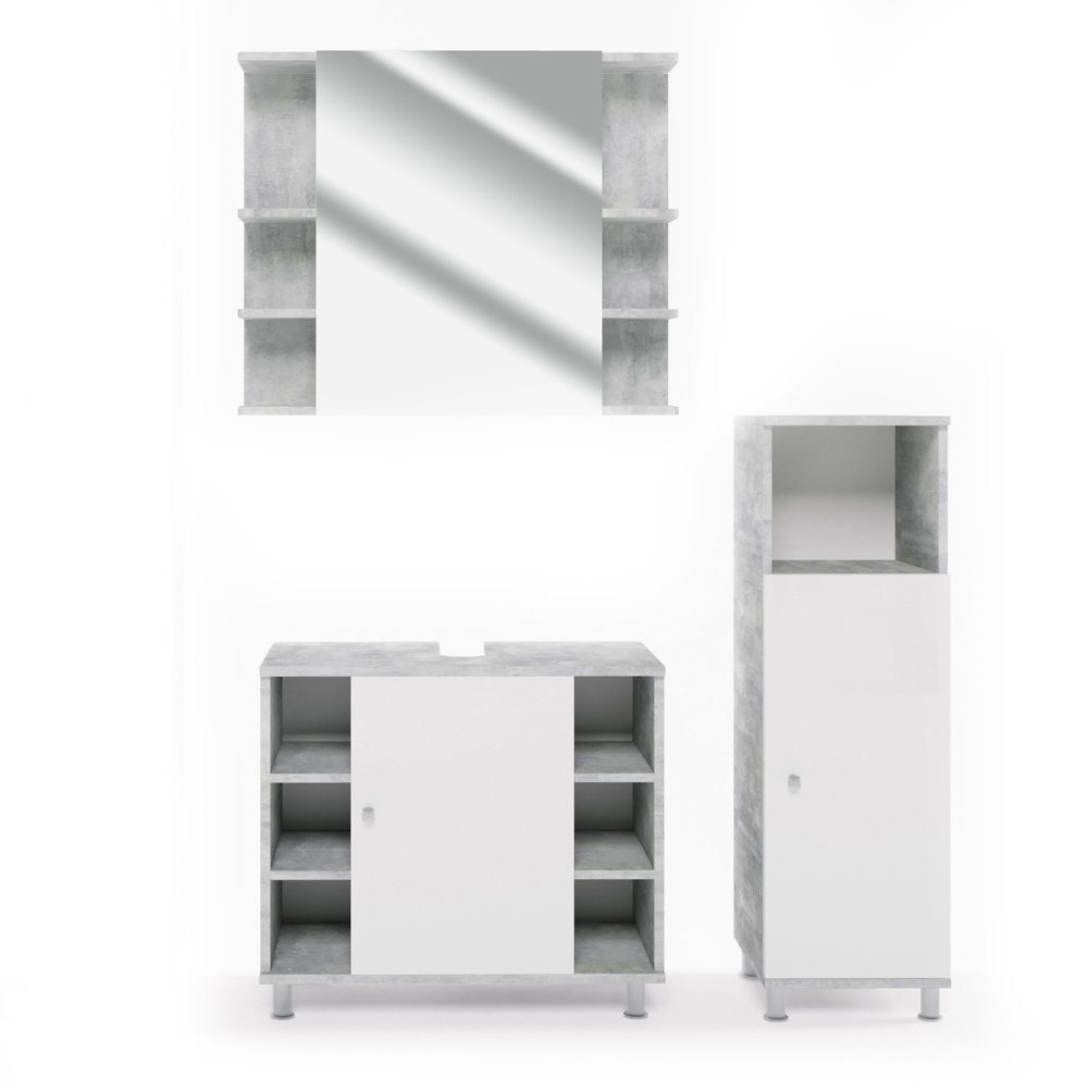 Vicco Badmöbel-Set Fynn, Beton/Weiß, 3 Teile, günstig online kaufen
