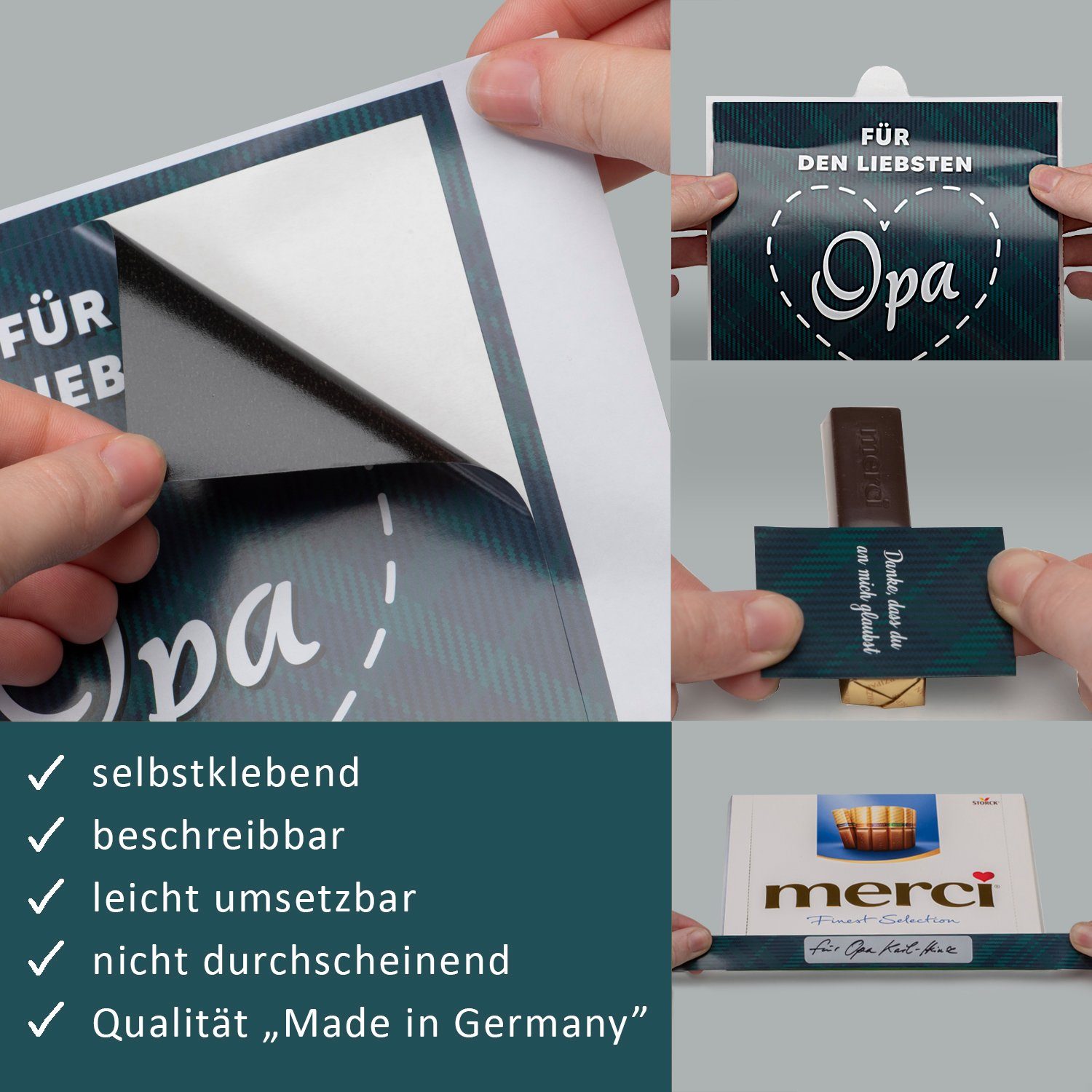 younikat Aufkleber Aufkleber-Set für Merci Schokolade mit vorgedruckten Aufklebern I