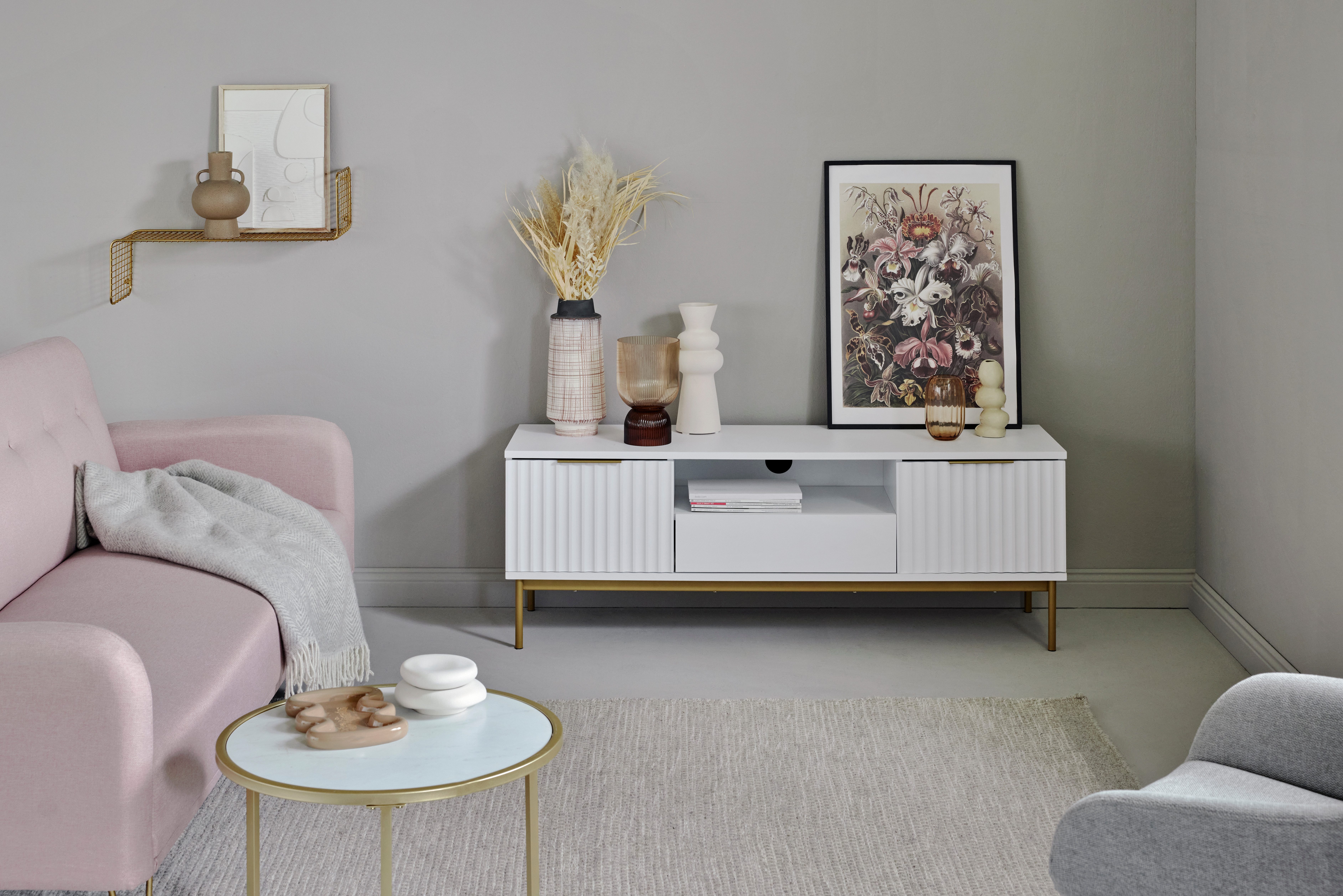 Jahnke TV-Board CARVE TV 140 (1 St), Edle Gold-Applikationen, Fronten in Wellendesign, 140 cm