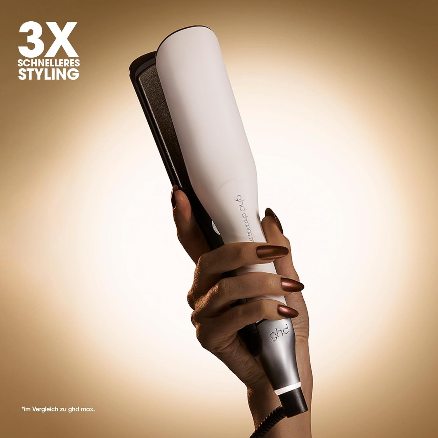 GHD Glätteisen Chronos Max - mit breiten Platten, 3x schnelleres Styling, mehr Glanz, weniger Frizz 24Std Halt, kein Hitzeschaden weiß