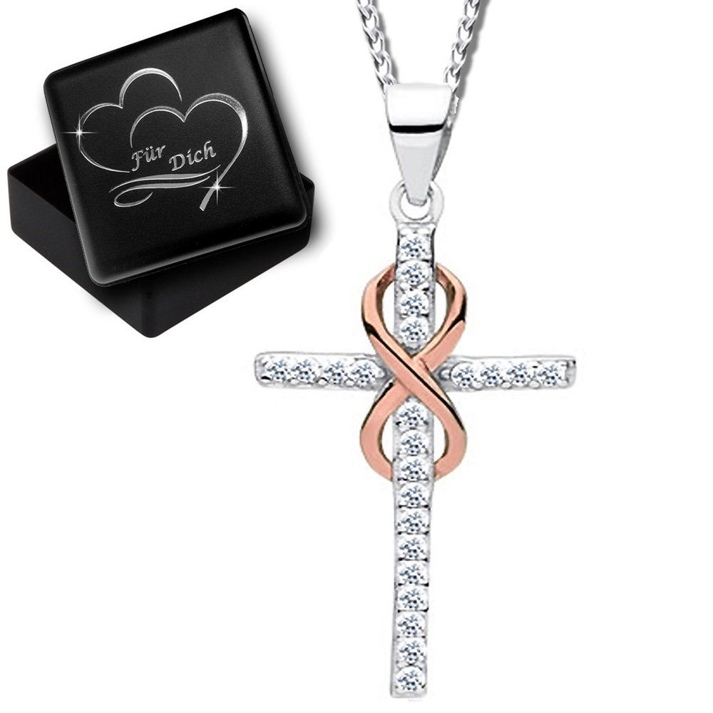 Limana Kreuzkette echt 925 Sterling Silber Kette mit Kreuz Anhänger, Unendlichkeit unendliche Liebe Symbol Zeichen