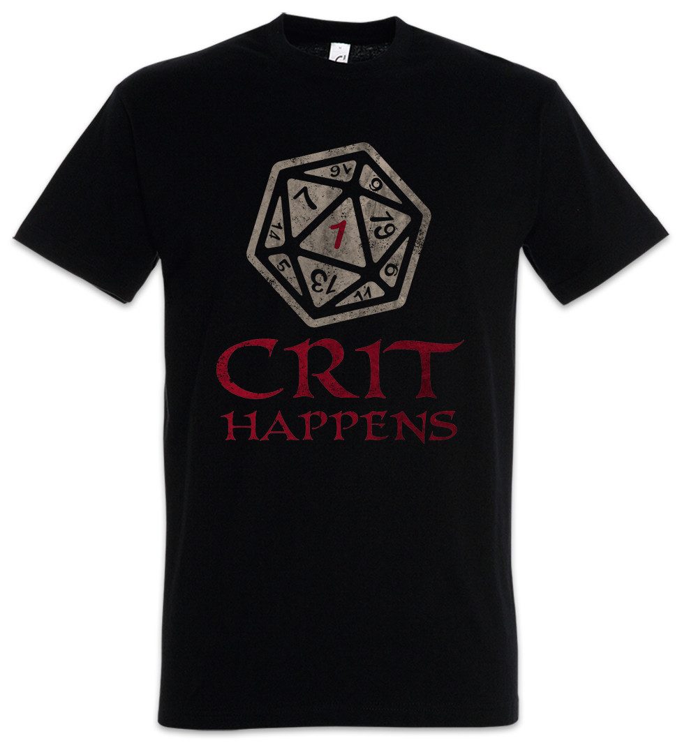 Urban Backwoods Print-Shirt Crit Happens Herren T-Shirt Dungeons RPG Roleplay Dragons Online 80s (1-tlg) Rollenspiel Nerd Gamer Würfel