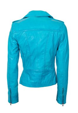 Lolus Lederjacke Mariah fabulous blue Kurze Damen Biker Lederjacke mit Reverskragen