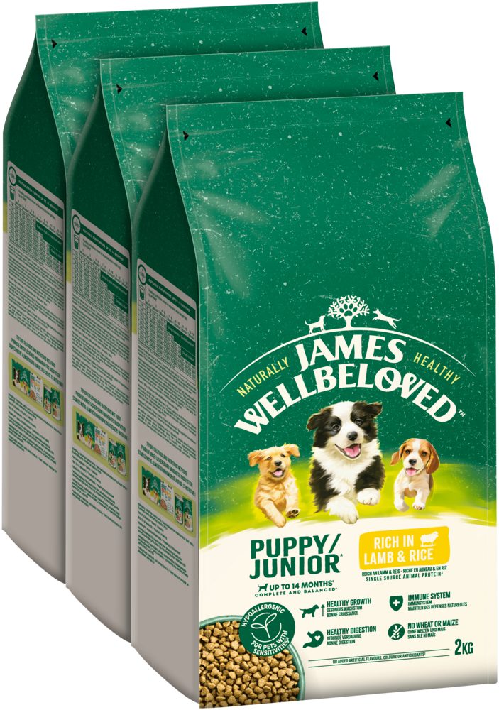 James Wellbeloved JAMES WELLBELOVED™ Hund Junior Lamm & Reis 3 x 2kg, Trockenfutter für: Hunde