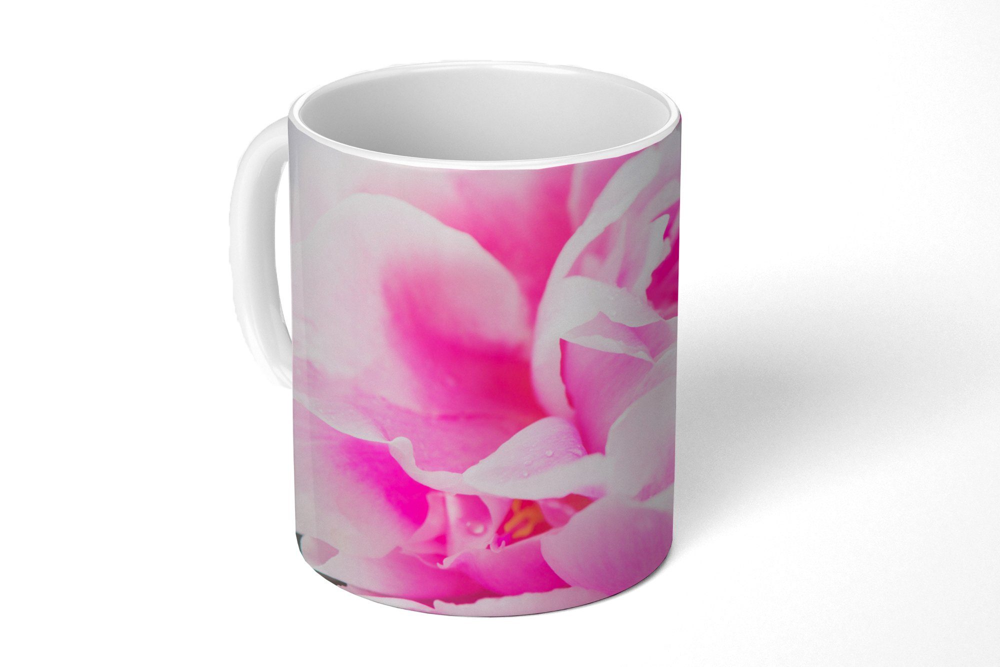 Tasse rosa Teetasse, Nahaufnahme Kaffeetassen, Teetasse, Becher, einer mit MuchoWow Blättern, Geschenk Keramik, Pfingstrose