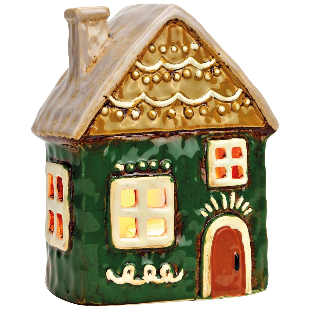 matches21 HOME & HOBBY Kerzenhalter Buntes Windlicht Lebkuchenhaus Stil aus Steingut, in 13x17x8 cm (1 St), Dekohaus als festliche Winterdeko & Weihnachtsdeko
