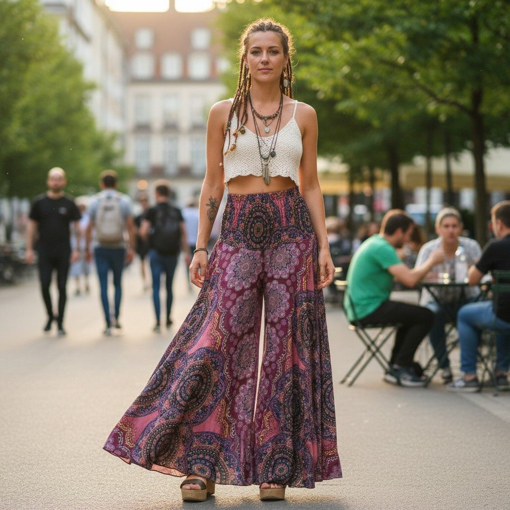 Guru-Shop Relaxhose Palazzohose, weite Boho Sommerhose, Hosenrock,.. alternative Bekleidung