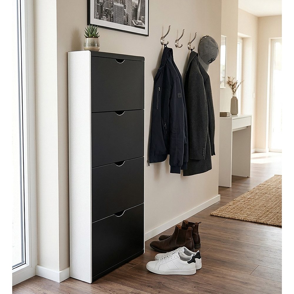 Lomadox Schuhschrank EDMONTON-120 4 Klappen, weiß mit violett
