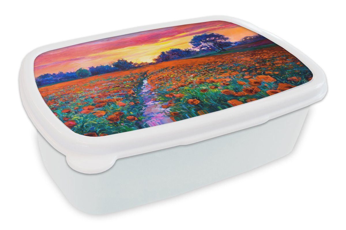 MuchoWow Lunchbox Malerei - Natur - Blumen - Ölfarbe, Kunststoff, (2-tlg), Brotbox für Kinder und Erwachsene, Brotdose, für Jungs und Mädchen weiß | Lunchboxen