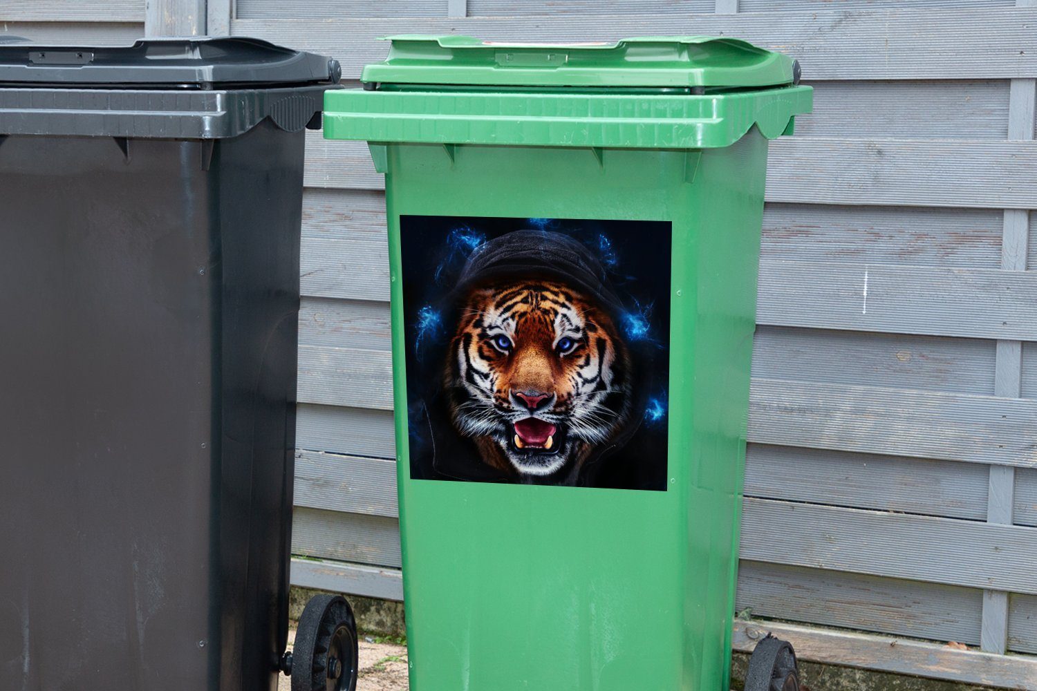 MuchoWow Wandsticker St), (1 Tiger - Container, Licht Abfalbehälter Mülleimer-aufkleber, Sticker, Kleidung Mülltonne, 
