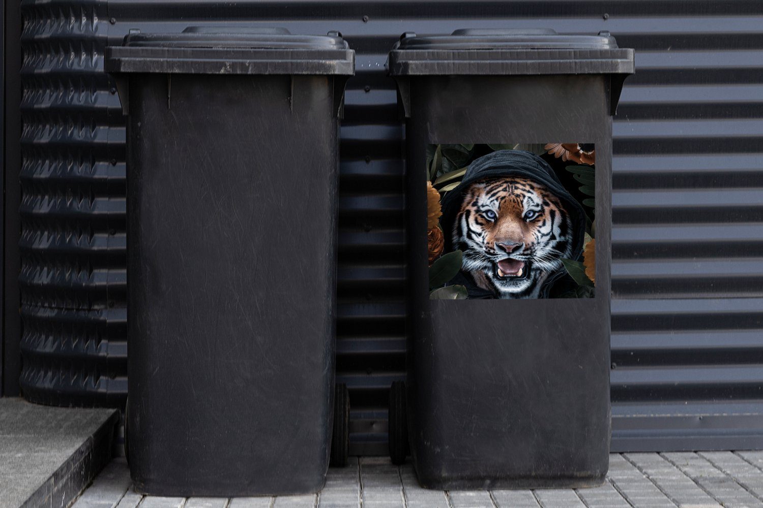 Tiger Wandsticker MuchoWow - Mülleimer-aufkleber, (1 Kleidung - Blumen Container, St), Mülltonne, Sticker, Abfalbehälter