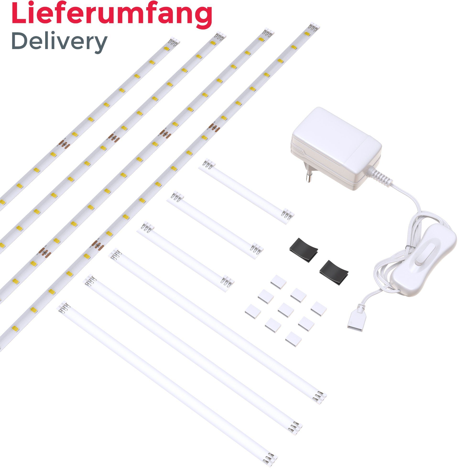 B.K.Licht LED-Streifen inkl. 2m Unterbauleuchte Lacerta, Verbinder LED Band Set 4 Streifen